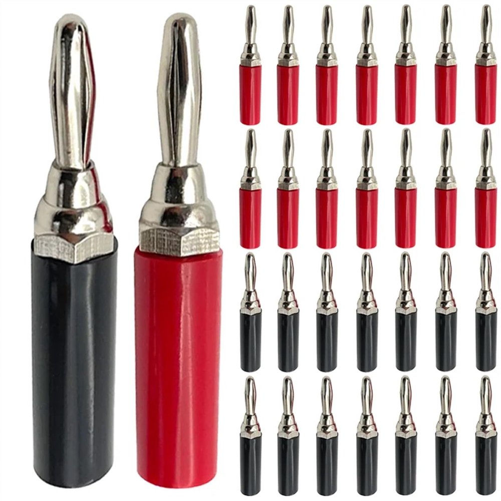 10/40Pcs 4mm Nickel/Chromium Plating Adapter Wire Cable Audio Speaker Banana Connector(5 Red 5 Black)