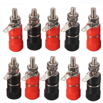 10pcs 4mm Red&Black Banana Socket Binding Post Nut Banana Jack Connector Nickel Plated for 4mm Banana(5pcs Red 5pcs Black)