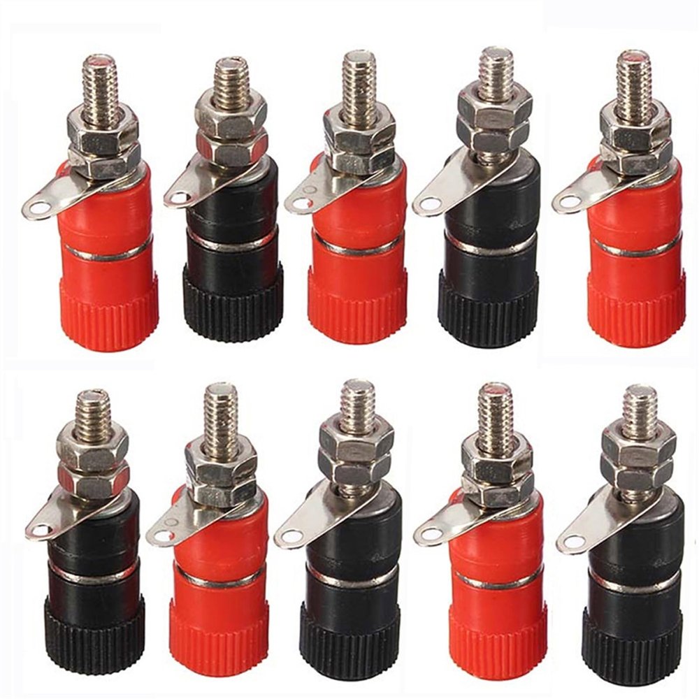 10pcs 4mm Red&Black Banana Socket Binding Post Nut Banana Jack Connector Nickel Plated for 4mm Banana(5pcs Red 5pcs Black)