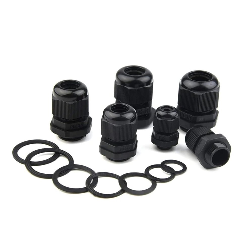 BHUPWZE 10Pcs Waterproof Cable Gland M8 M12 M16 M20 M25 M32 M40 Black Plastic Seal Joint Nylon IP68 White Cable Fixing Nylon Connector(M50-38 BK 10Pcs)