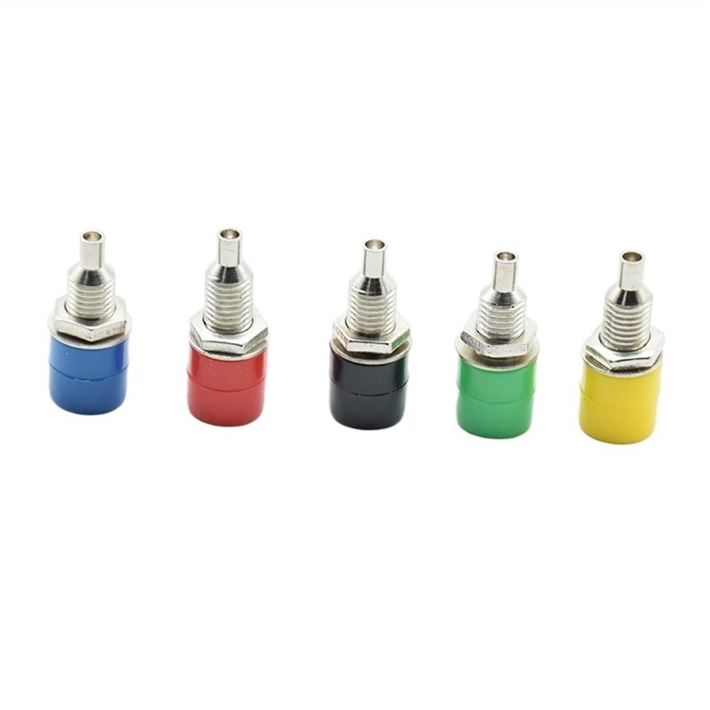 10 Pcs 4mm Female Banana Socket Connector Binding Post Amplifier Terminal Red Green Yellow Black Blue Panel Opening 6mm(Mixed Color)