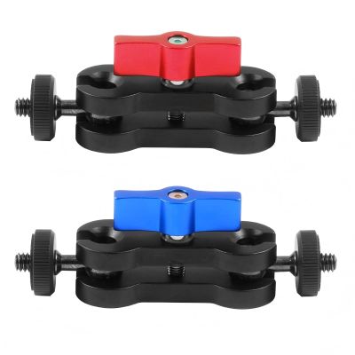 DIVJINGHAO Dual Ball Head Camera Magic Arm Compatible with GoPro13 CNC Aluminum Alloy 360 Adjustable Mount with Anti-Drop Thumb Screw, 1/4" Screw & Quick Release Clamp (2 Pack,Red+Blue) (MG-arm)