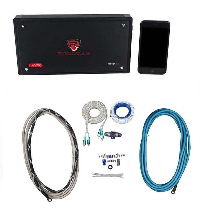 Rockville Bundle: RXD-T2 2400W 2-Channel 2x600W RMS Micro Car Audio Class-D Amplifier Bundle RMWK4 4 AWG Gauge Waterproof Marine Amplifier/Amp Install Wire Kit (2 Items)