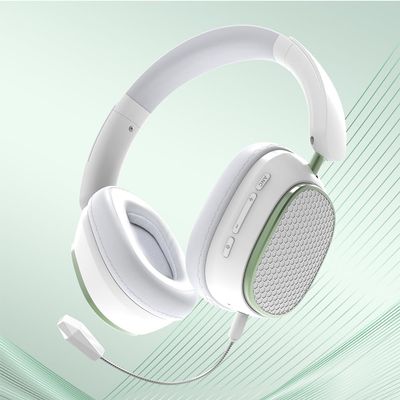 IHAO Premium Wireless Bluetooth 5.3 Over-Ear Headset with Active Noise Cancellation Foldable Rotatable Design Lightweight Comfort Dual Device Connectivity and Detachable Gaming Mic-M12 White