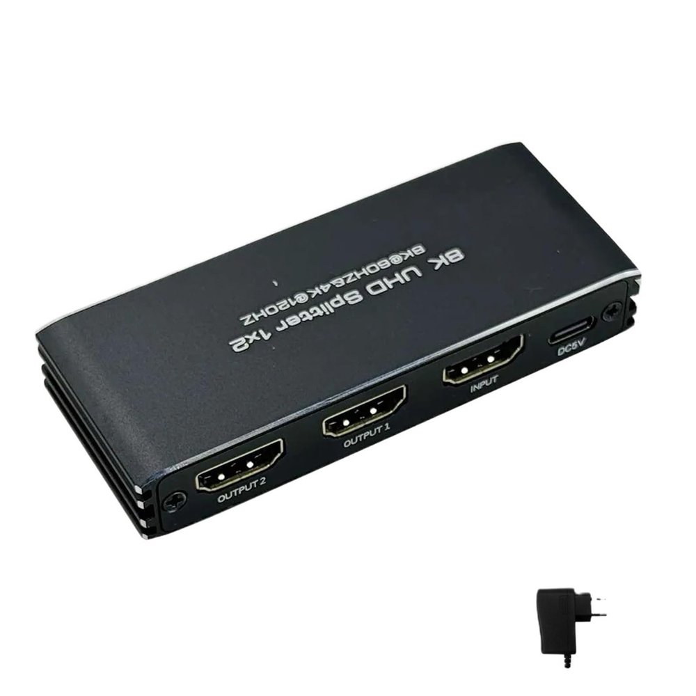 Y9S5QZ5 HDMI 1X2 Splitter 8K@60HZ 4K@120HZ HDMI 2.1Video UHD Converter HDCP2.3 with Power Supply for Xbox SeriesX,PS5,NS Switch(1x2-UK Power Plug)