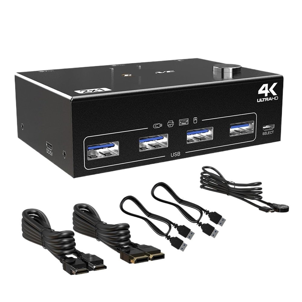 Y9S5QZ5 DP USB 3.0 KVM Switch Dual Monitor Display Port HDMI-Compatible Switcher for 2 Computer Laptop Share Keyboard Mouse Monitors