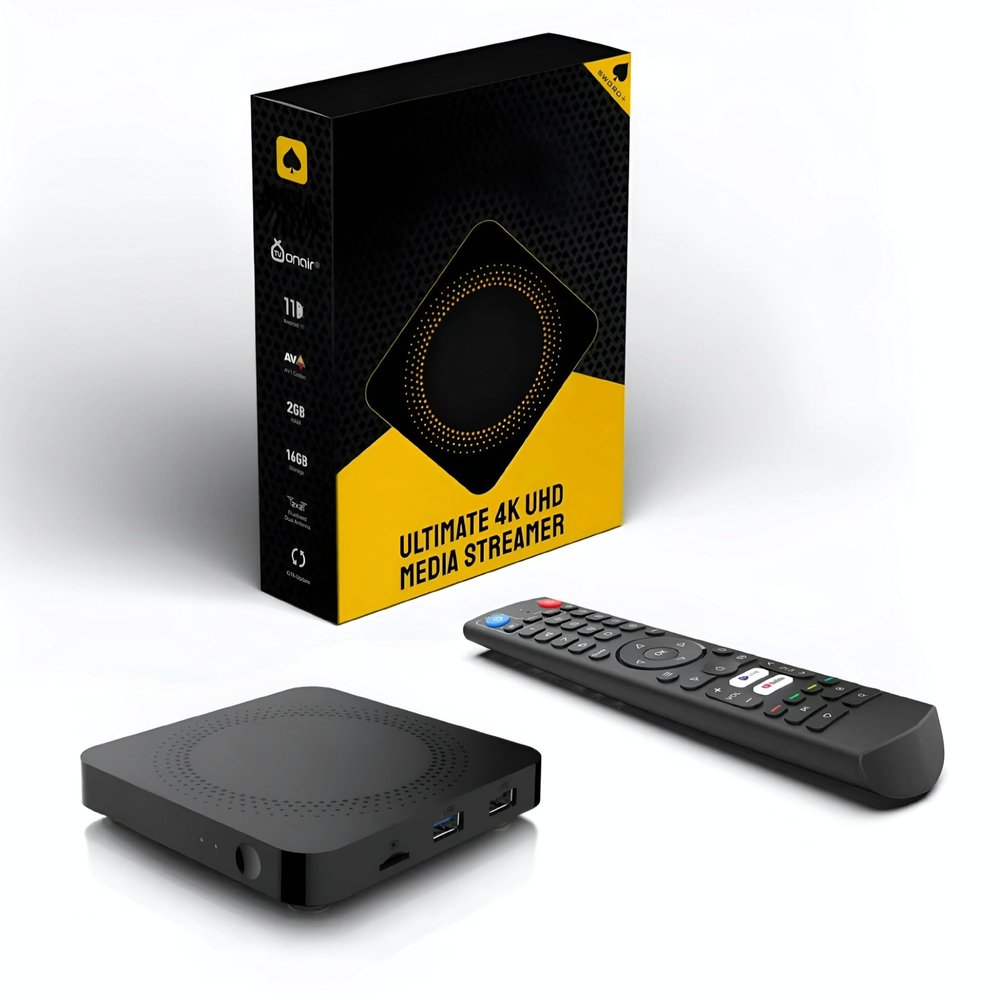 2024 Aceconn Sword+ Android TV Box, 4K 60fps, Android 11, 2GB RAM, 16GB Storage, Dual Band WiFi, HDR 10+, Preimum IR Remote