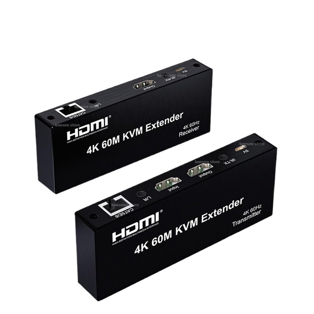 Y9S5QZ5 4K HDMI KVM Extender Over Rj45 Cat6 Cable 60M KVM Rj45 Ethernet Extender Transmitte Receiver Kit Support USB Mouse Keyboard(with AU Plug)