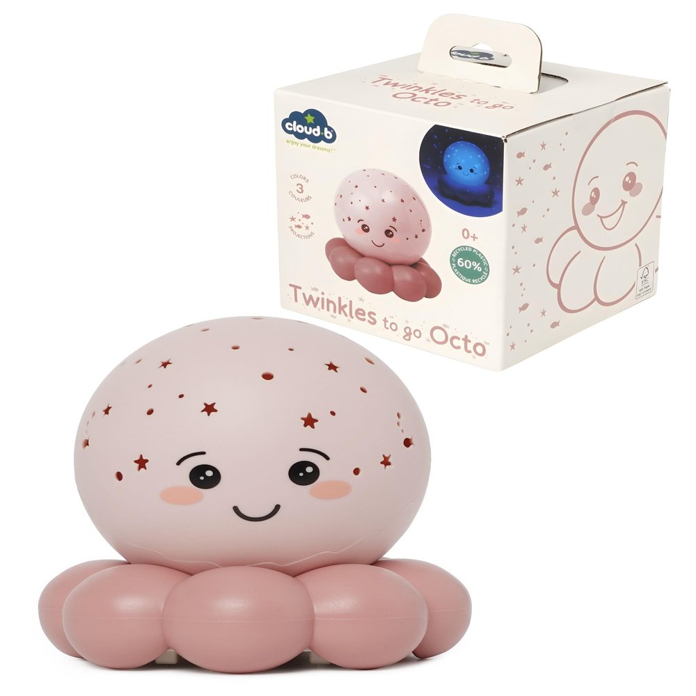 Cloud b Twinkles to Go Octo Pastel Pink - Star & Galaxy Light - Portable Night Sky Projector for Bedroom & Travel - Night Light Soother