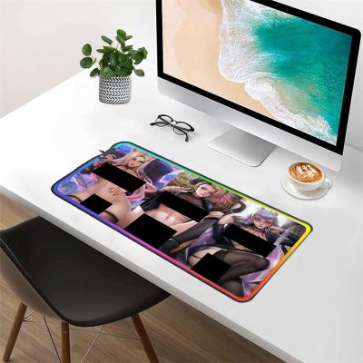 Sexy Anime Mouse Pad RGB XXL Backlight Deskmat Mousepad Gamer Desk Computer Mouse Pad Gaming Pc Gamer LED Mat Rug Sexy Butt Breasts Chest (39.37x19.68 inche)