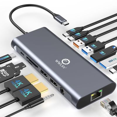 Docking Station Dual Monitor for MacBook/Dell/HP/Lenovo Laptop, Dual 4K@60Hz(DP 1.4 Required) HDMI Adapter for 2 Monitors, 14-in-1 USB C Hub, USB C Docking Station with USB 3.2/100W PD/Ethernet