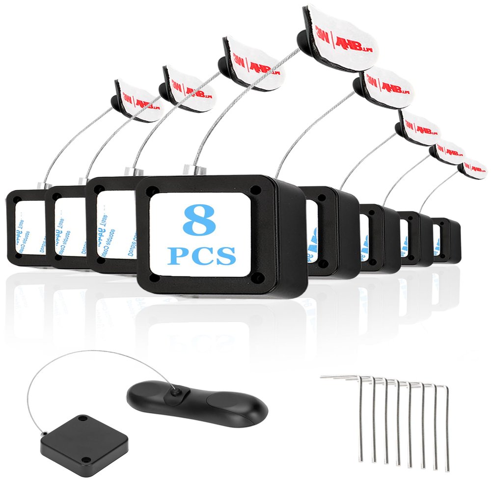 8Pack Remote Control Tether, 6.5 Ft Remote Control Leash, Retractable Safety Lock with Adjustable Lock Strap for TV Remotes, Game Controllers, and Tablets - Perfect for Showrooms