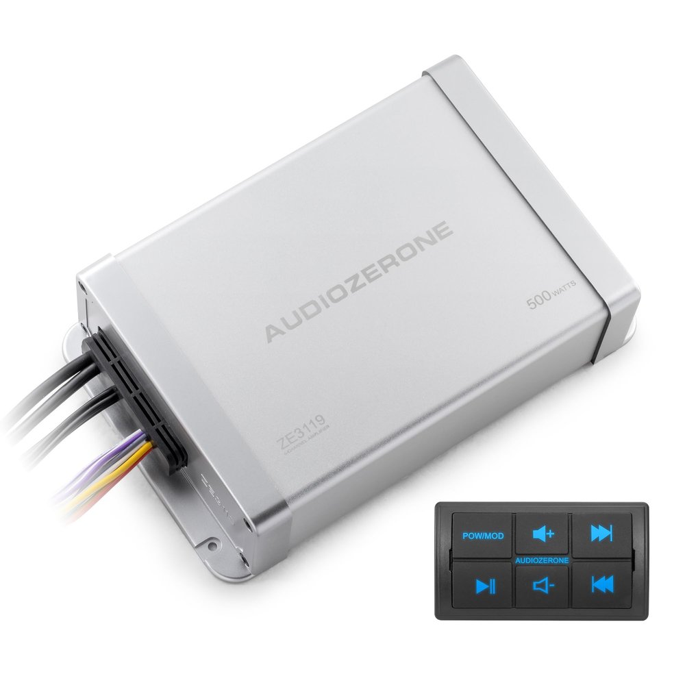 Marine Bluetooth Amplifier car Audio System Waterproof Multi-Function Remote Class D Amp ATV UTV Amp 4 Channel Output (Silvery)