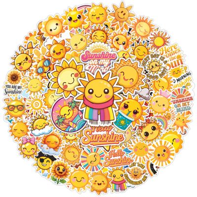 100pcs Sunshine Stickers - Sun Stickers, Waterproof Decals for Water Bottles Laptop Luggage Computer Scrapbooking Teens Adults Girls Kids Funny Party Birthday Decorations
