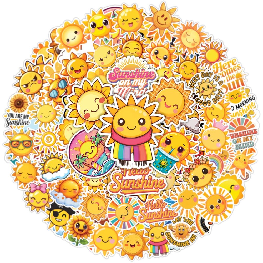 100pcs Sunshine Stickers - Sun Stickers, Waterproof Decals for Water Bottles Laptop Luggage Computer Scrapbooking Teens Adults Girls Kids Funny Party Birthday Decorations