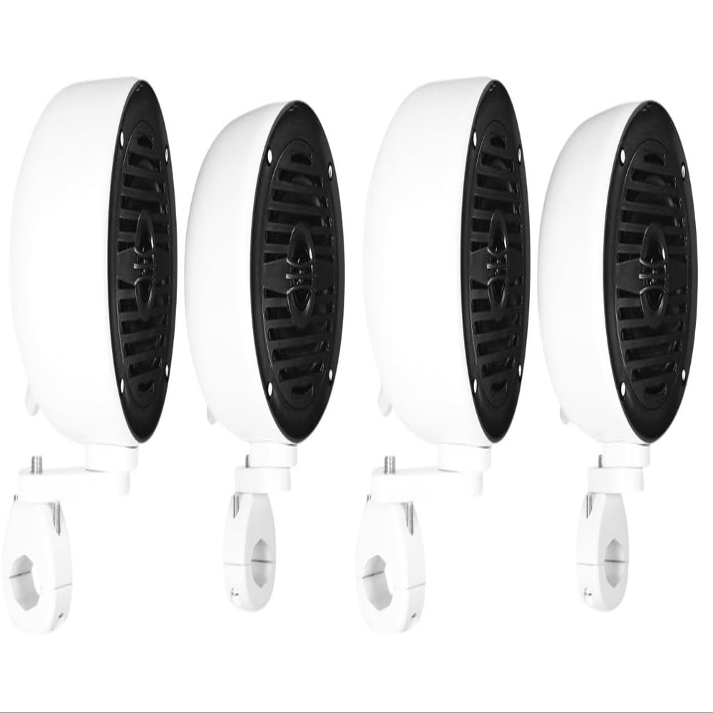 Rockville Bundle: (2) Pair MS40B Black 4" 200W Marine Boat Speakers Compact and Powerful Bundle with (2) Pair MAC40W 4" White Swivel Aluminum Tower Handlebar Speaker Pods ATV/UTV (4 Items)