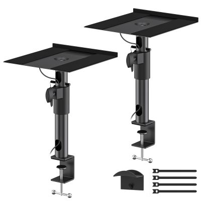 Clamp-on Desktop Speaker Stands Pair for Klipsch Bookshelf Speaker Stand - Height Adjustable Speaker Stand Desk for Klipsch R-50M, R-51M, R-41M, R-15PM and More Speakers Desk Stand Wr Cable Management