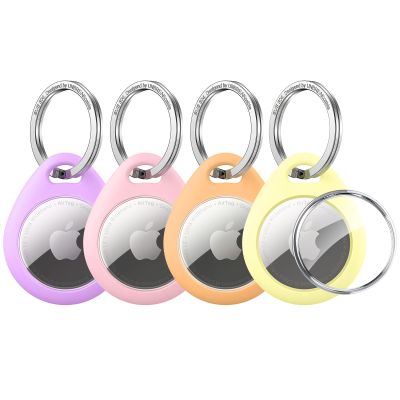 UNBREAKcable Holder for Apple AirTag with 304 Stainless Steel Keychain Key Ring - 4 Pack [Fit Tightly Design] [Easy to Install] [Hold Air Tag Securely] Waterproof TPU Shell Protective Case, 4 Color