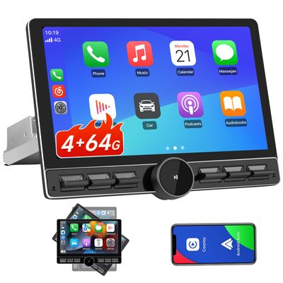 10.6 Inch Android 13 Single Din Car Radio [4GB RAM + 64GB ROM] with Wireless CarPlay & Android Auto, 4G, Knob Button, GPS, DSP, WiFi, Bluetooth, SWC Output