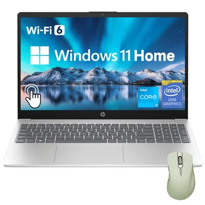 HP Essential Laptop, 15.6" HD Touchscreen, Intel Core i3-1215U, 16GB RAM, 1TB SSD, Webcam, Type-C, Wi-Fi 6, Windows 11 Home, Silver, Bundle with Thunderobot ML101-green Mouse