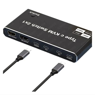 L6AS0F7 HDMI 2.1 8K 2x1 Thunderbolt 4 USB C KVM Switch 100W PD Charge 4K 144Hz Type C KVM Switch Switcher for 2 Laptop M*ac*Book 1 Monitor