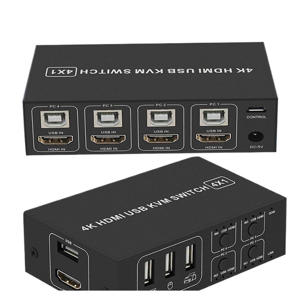 Y0S3QZ1 HDMI KVM Switch 4K 60Hz 4-Port USB KVM HDMI Switch selector Box USB 2.0 and HDMI 2.0 Switch KVM HDR for Mouse,keyboad,Monitor(4X1 Wire Control)