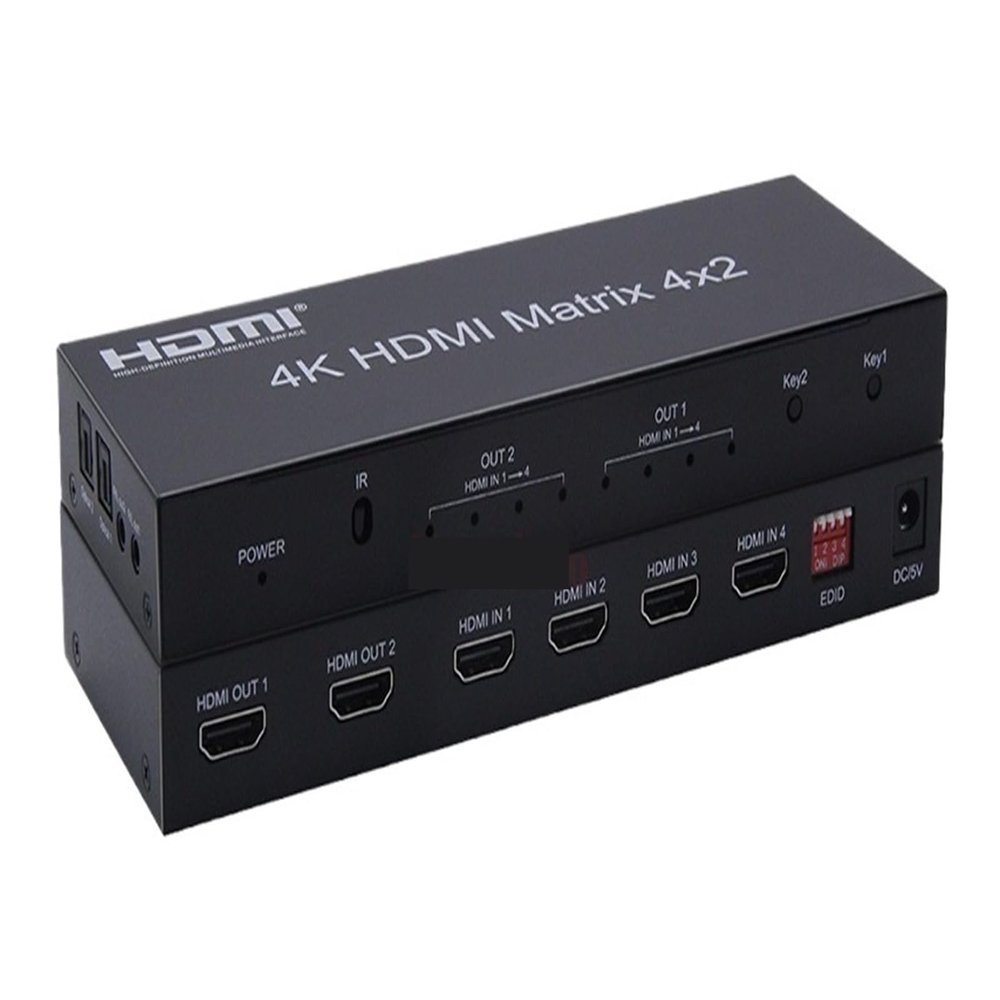 D3LX0Z1 4K 30Hz HDMI Matrix 4X2 Matrix HDMI 4X2 Adapter with Audio 4 in 2 Out HDMI Splitter Switcher Switch for HDCP2.2 Computer Monitor(USA Plug)