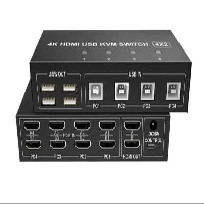 Y0S3QZ1 4 Port HDMI KVM Switch 4X2 Dual Monitor 4K@60Hz Extended Display DP USB KVM Switch 4 in 2 Out for 4 PC Share Keyboard Mouse(ZY-AH42D,US Power Plug)