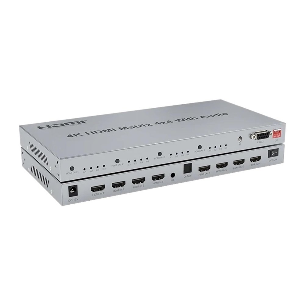 D3LX0Z1 4x4 HDMI Matrix Switch 4 in 4 Out with Audio Extractor 4K@30Hz/60Hz HDMI Matrix Switcher Splitter Selector Support EDID RS232(4K 30Hz Matrix 4x4,with US Plug)