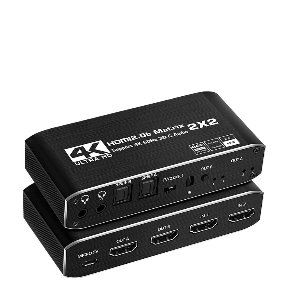 D3LX0Z1 2x2 HDMI-Compatible Matrix Switch Splitter with SPDIF & L/R 3.5mm HDR HDMI-Compatible Switch 4x2 Support HDCP 2.2 ARC 3D 4K@60Hz(ZY-HM32,UK Power Plug)