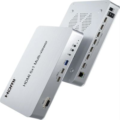 1080p 4K 60hz 6x1 HDMI Multiviewer 2 3 4 5 6 Screen Divider 6x1 Quad Multi-viewer Seamless Switch PIP Zoom in Out 180 Rotate(with EU Plug)