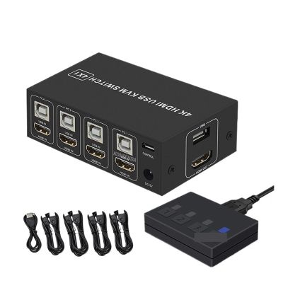 5MNG0Y8 4K HDMI KVM Switch 4 in 1 Out 4K 60Hz HDMI USB KVM Switcher 4x1 for 4 PC Share Monitor Mouse Keyboard with Desktop Controller