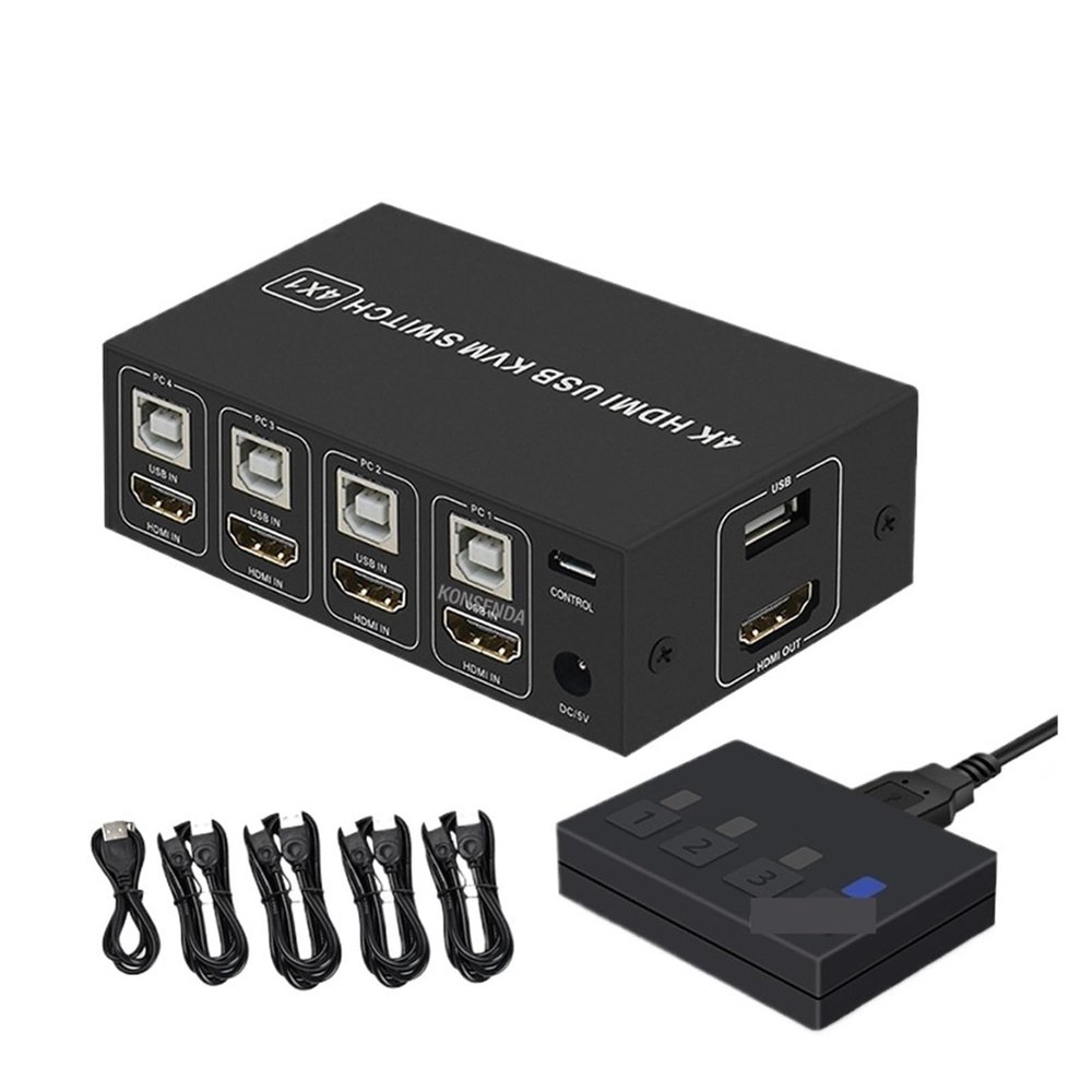 5MNG0Y8 4K HDMI KVM Switch 4 in 1 Out 4K 60Hz HDMI USB KVM Switcher 4x1 for 4 PC Share Monitor Mouse Keyboard with Desktop Controller