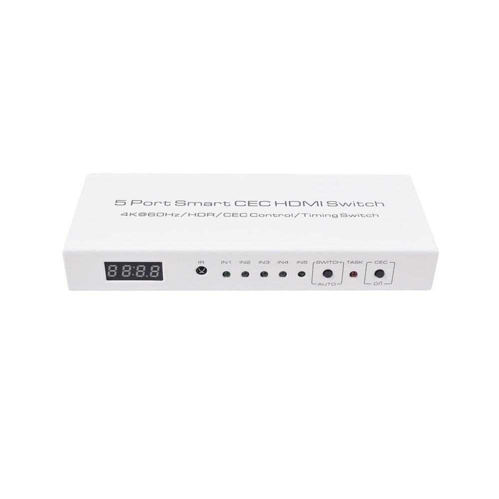 D3LX0Z1 HDMI Switch-CEC HDMI 2.0 Switch 5X1 Smart Switch Switch 4K 60Hz HDR CEC Control Clock Setting Function(EU Power)