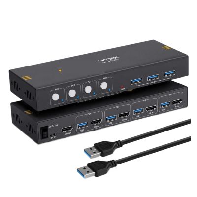 L6AS0F7 KVM Switch HDMI 4 in 1 Out Support Up to 4K@30Hz Four Device Switcher Keyboard and Mouse Printer Switch for PC Laptop