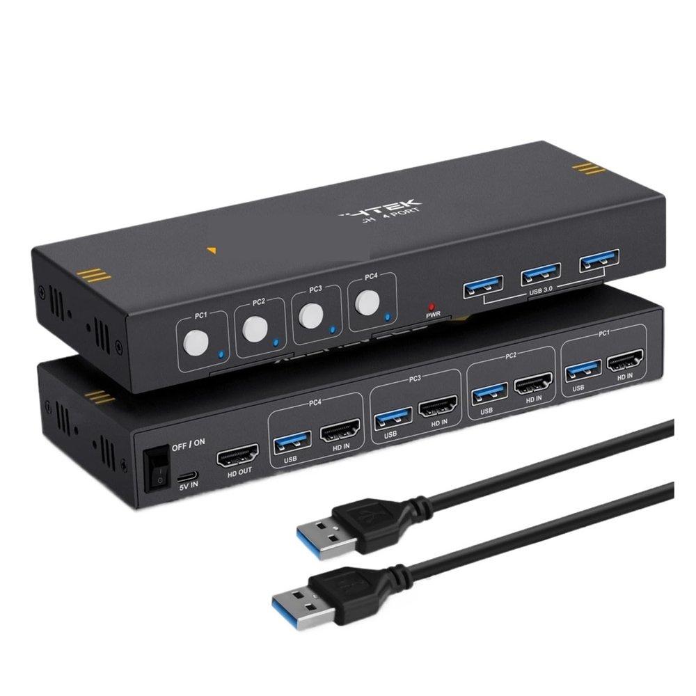 L6AS0F7 KVM Switch HDMI 4 in 1 Out Support Up to 4K@30Hz Four Device Switcher Keyboard and Mouse Printer Switch for PC Laptop