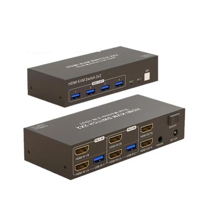 Dual Monitor HDMI KVM Switch 2x2 4K 60Hz HDMI Displayport USB 3.0 KVM Switcher Extended Display for 2 PC Share Mouse Keyboard(HDMI DP kvm Switch,with US Plug)