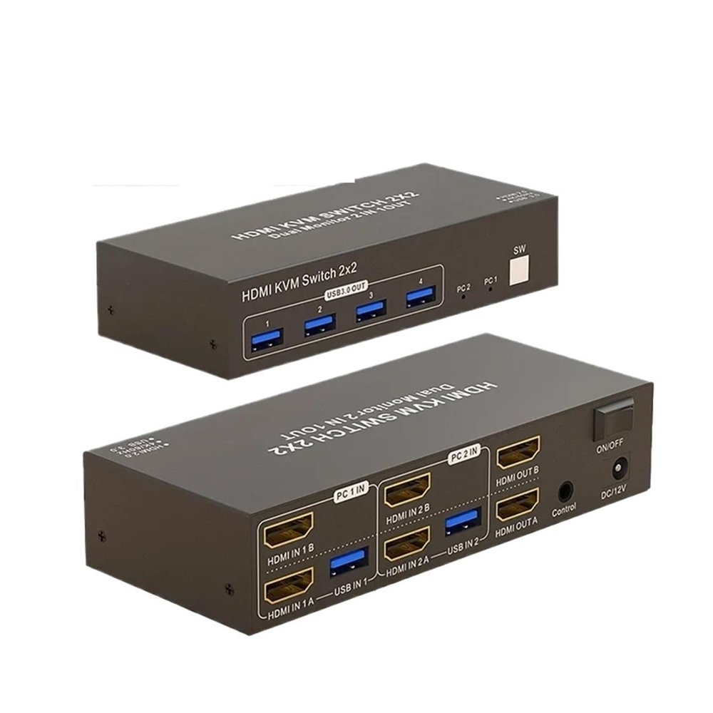 Dual Monitor HDMI KVM Switch 2x2 4K 60Hz HDMI Displayport USB 3.0 KVM Switcher Extended Display for 2 PC Share Mouse Keyboard(HDMI DP kvm Switch,with US Plug)