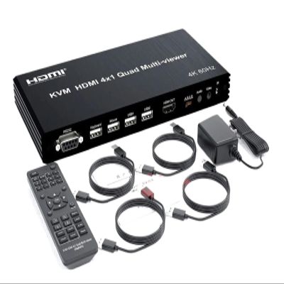 D3LX0Z1 4K 60Hz HDMI Multiviewer KVM Switch 4x1 USB Quad Multi-Viewer PIP 90 180 Flip for 4 PCs Share USB Keyboard and Mouse Control(with AU Plug)