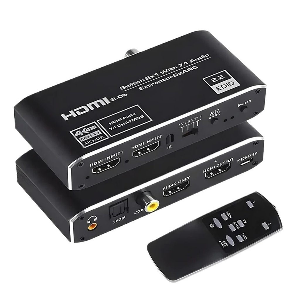 5MNG0Y8 2x1HDMI Switch eARC Audio Extractor with ARC Optical Toslink HDMI 2.0 Switch 4K 60Hz HDMI Switcher Remote for TV PS4(EU Plug)