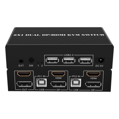 Y0S3QZ1 HDMI DP KVM 2x2 Switch 4K 60Hz HDMI DP 2-in-1 Dual Display Expansion Display USB KVM Switch(Package 2,UK Power adpter)