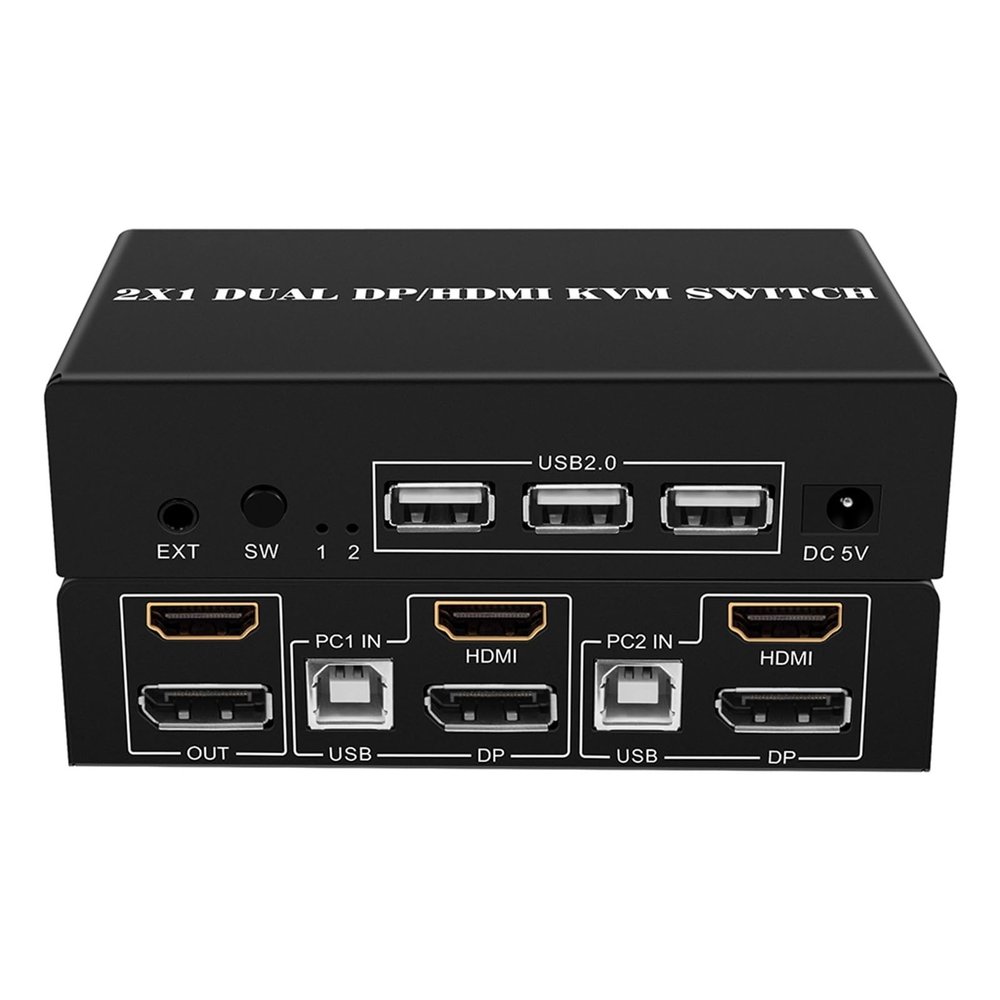 Y0S3QZ1 HDMI DP KVM 2x2 Switch 4K 60Hz HDMI DP 2-in-1 Dual Display Expansion Display USB KVM Switch(Package 2,UK Power adpter)