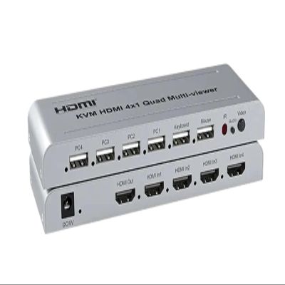 5MNG0Y8 KVM HDMI 4X1 Quad Multi Viewer Switch 4 in 1 Out Vedio Processor Screen Multiviewer Seamless 1080P Supports USB Keyboard Mouse(EU Plug)