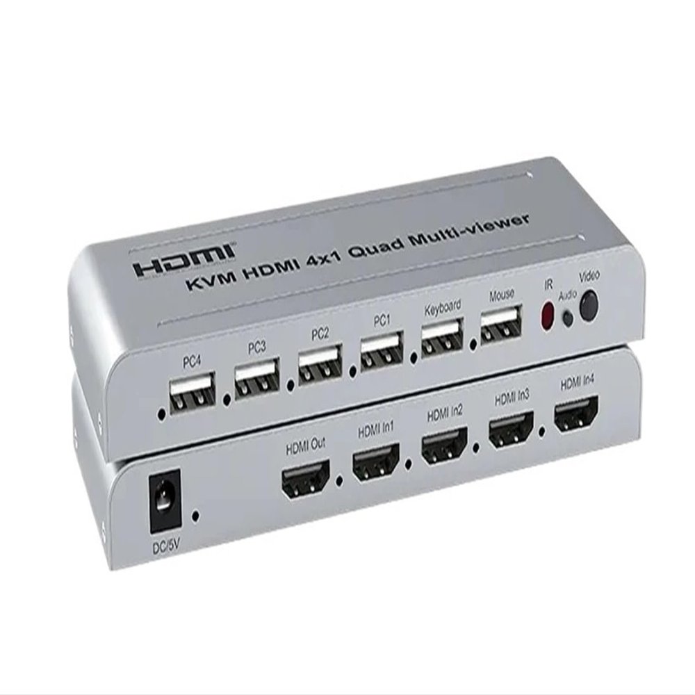 5MNG0Y8 KVM HDMI 4X1 Quad Multi Viewer Switch 4 in 1 Out Vedio Processor Screen Multiviewer Seamless 1080P Supports USB Keyboard Mouse(EU Plug)