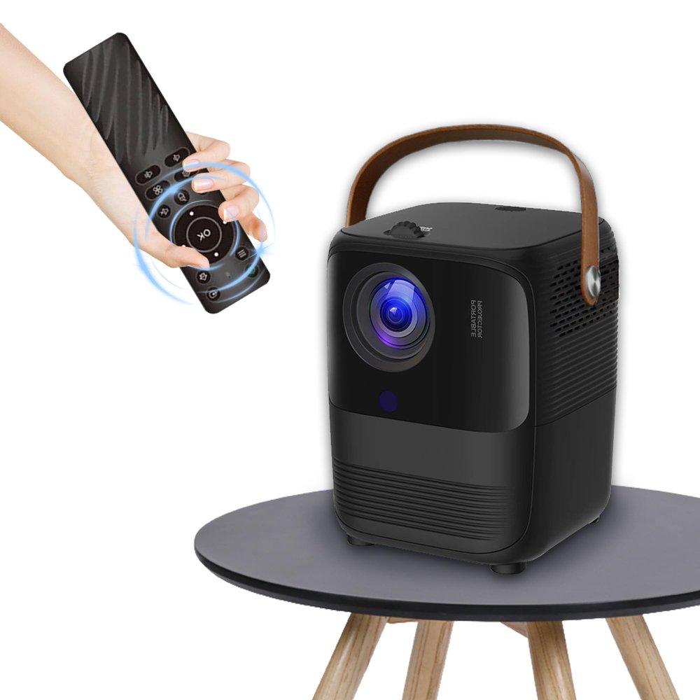 A008 Mini Projector with WiFi & Bluetooth,Electric Focus Al Voice Remote Control 1080P Outdoor Projector,Portable Quadrangle Trapezoid Correction,Compatible with iOS/Android/TV Stick/HDMI (Black)