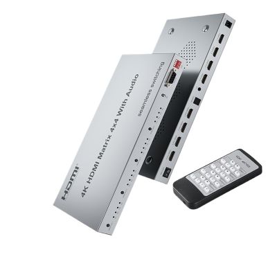 5MNG0Y8 4x4 HDMI Seamless Switching Matrix with Audio Extractor 4K@30Hz HDR 18Gbps Splitter 4 in 4 OutSupport HDCP1.4 EDID RS232(4K 60Hz HDMI 2.0,EU Power Plug)