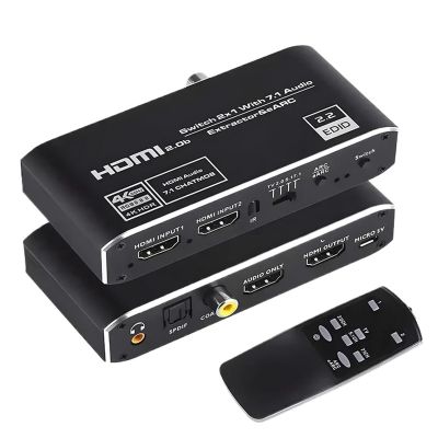 5MNG0Y8 2x1HDMI Switch eARC Audio Extractor with ARC Optical Toslink HDMI 2.0 Switch 4K 60Hz HDMI Switcher Remote for TV PS4(US Plug)