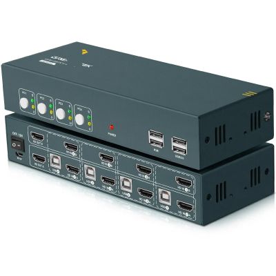 5MNG0Y8 USB KVM Dual Monitor Switch. 4 HDMI, 4K/60Hz. Manage 4 PCs and 2 Monitors Easily.