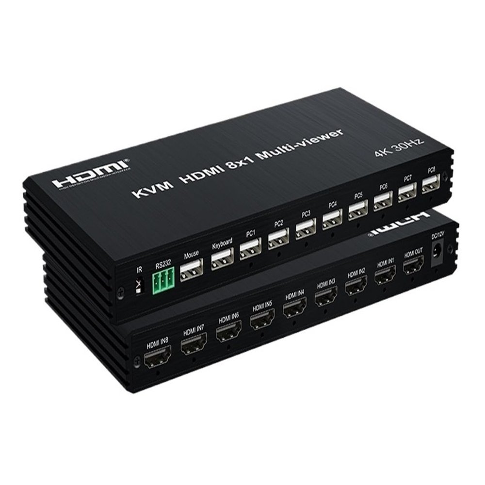 5MNG0Y8 4K KVM HDMI Multi-viewer 8x1 HDMI KVM Multi Viewer Seamless USB Synchronous Switch 8 in 1 Out Controller Support Mouse Traversal(8X1 KVM 4K30,EU Plug)