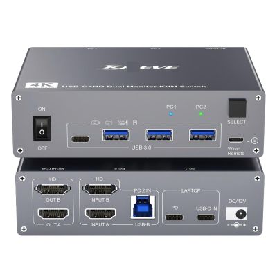 5MNG0Y8 USB C KVM Switch 4K/1080P@60Hz,USB C HDMI Dual Monitor KVM Switch for PC/Laptop Sharing 2 Monitor and 4 USB3.0 Devices, 100W PD(202CC-HDMI)